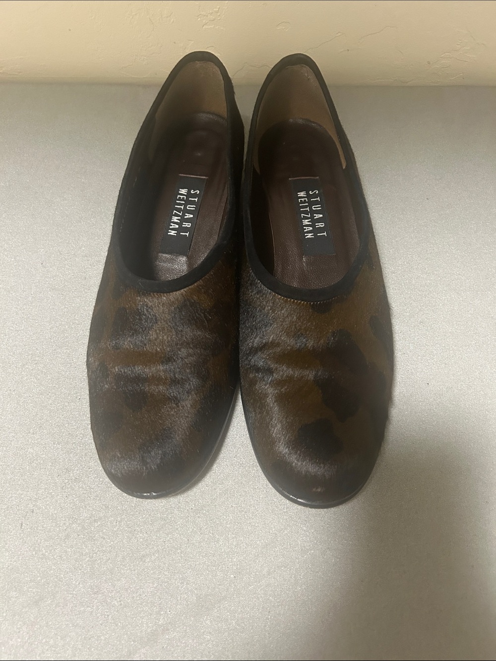 Stuart Weitzman Brown Calf Hair Slip-On Loafers